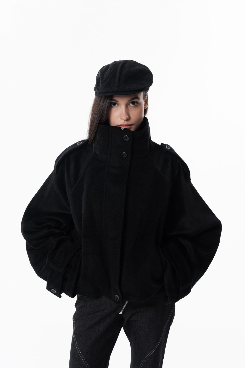 Black High collar coat