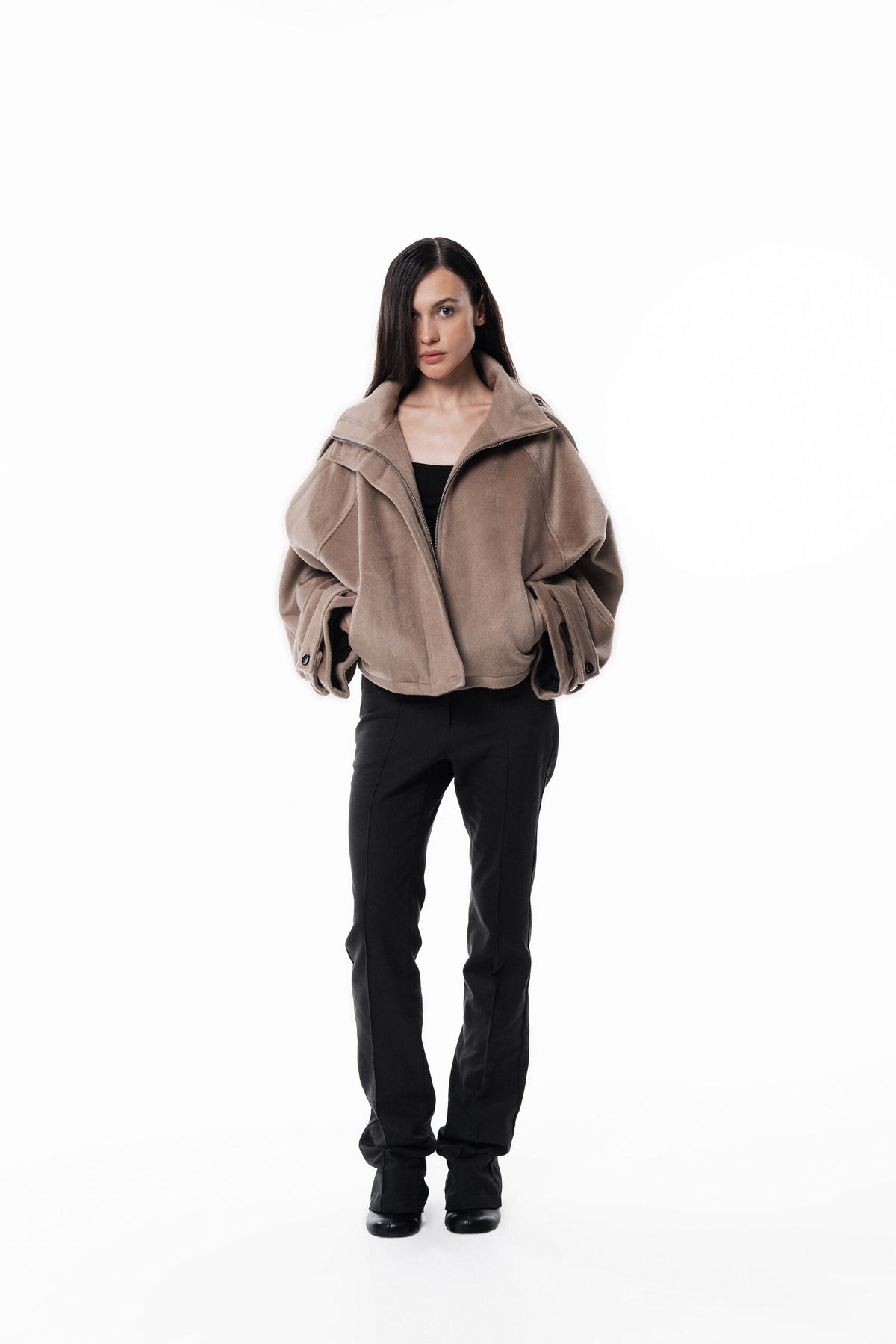 Beige High collar coat