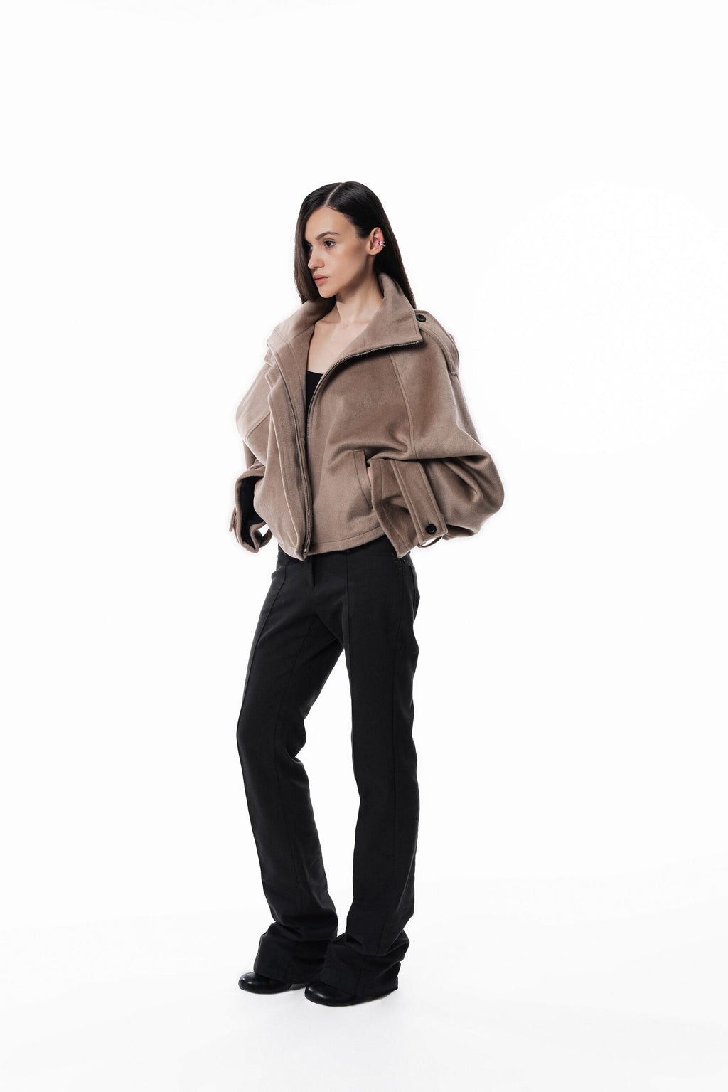 Beige High collar coat