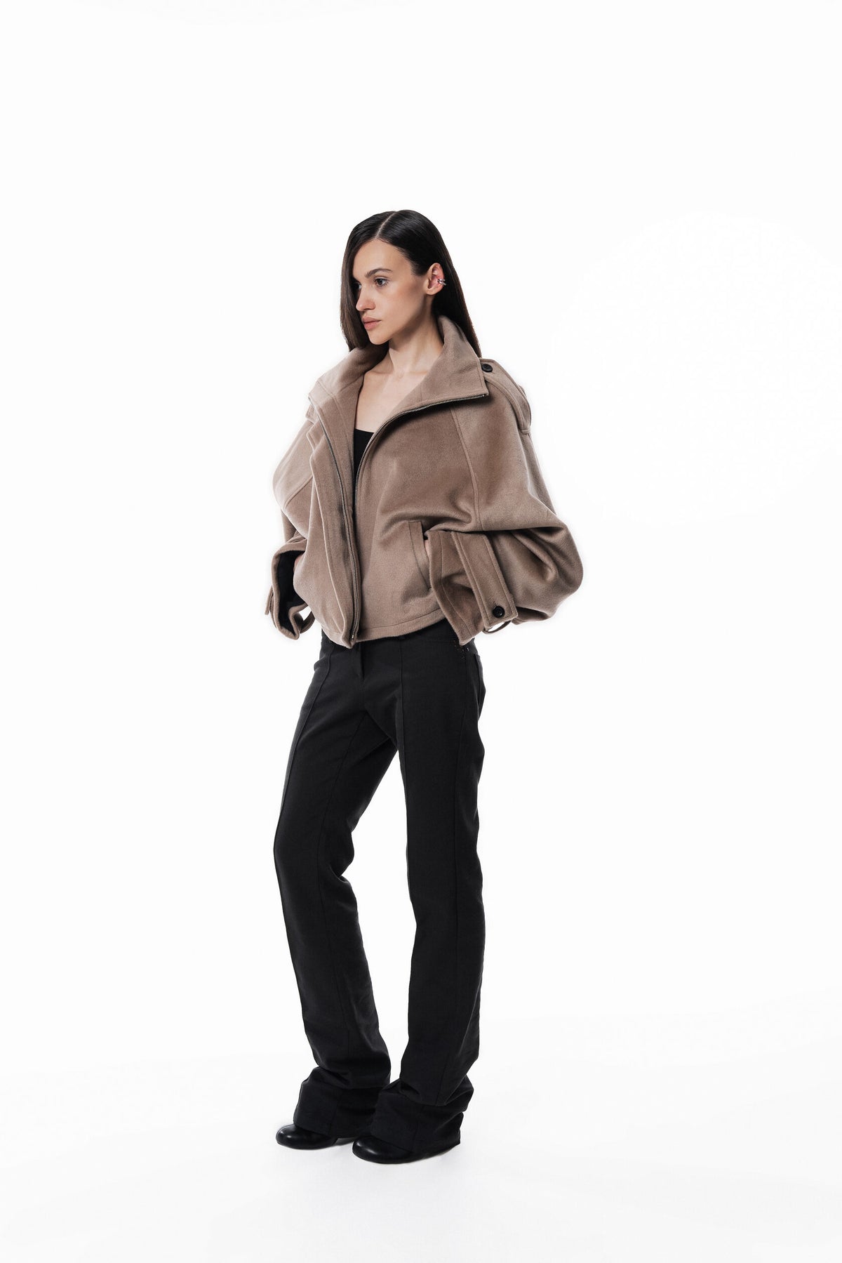 Beige High collar coat