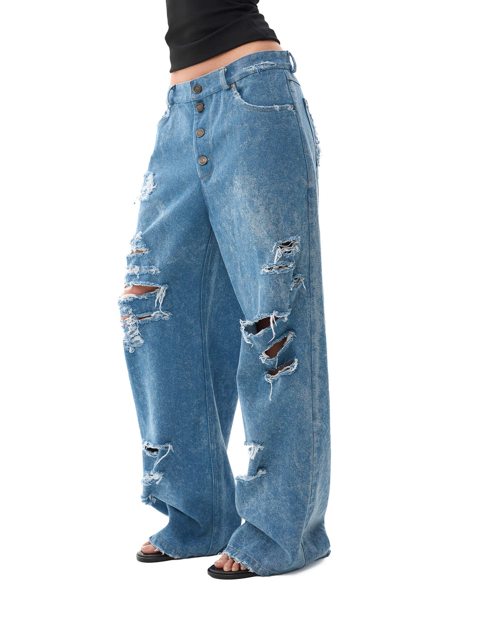 Washed distressed denim