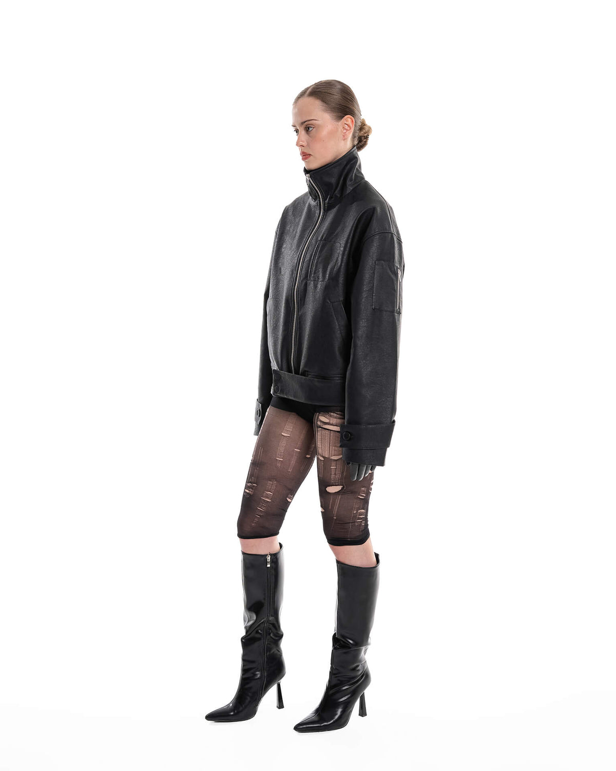 Leather bomber jacket