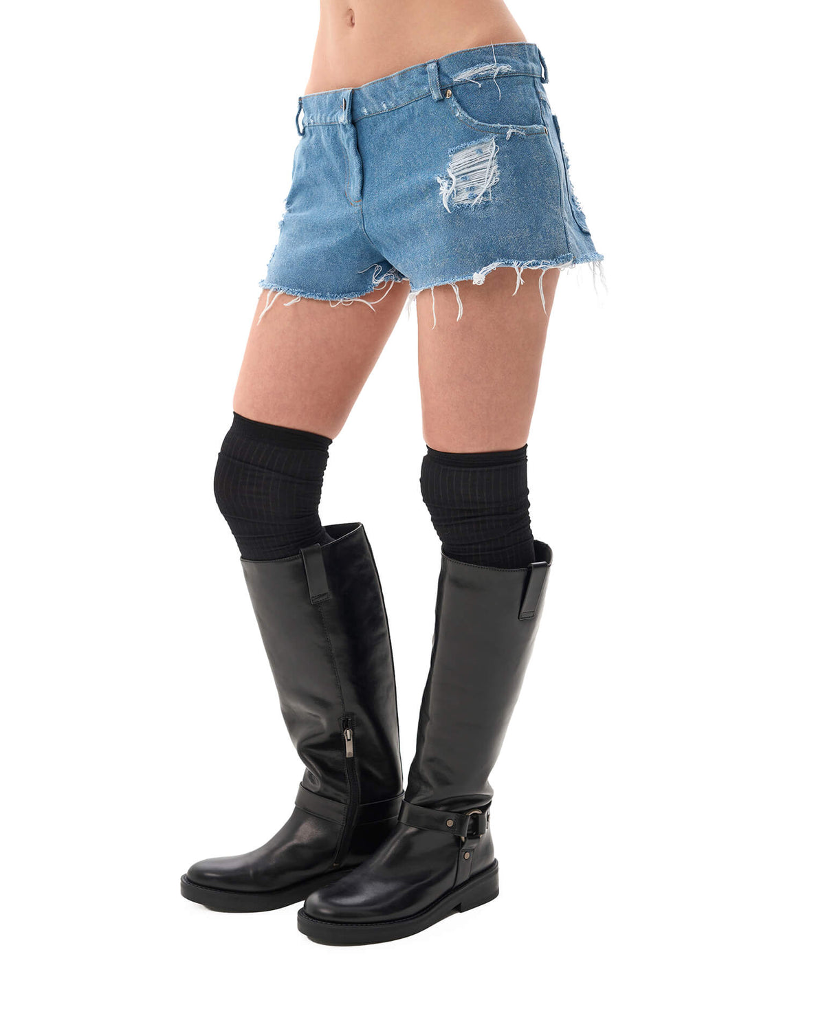 Washed distressed shorts