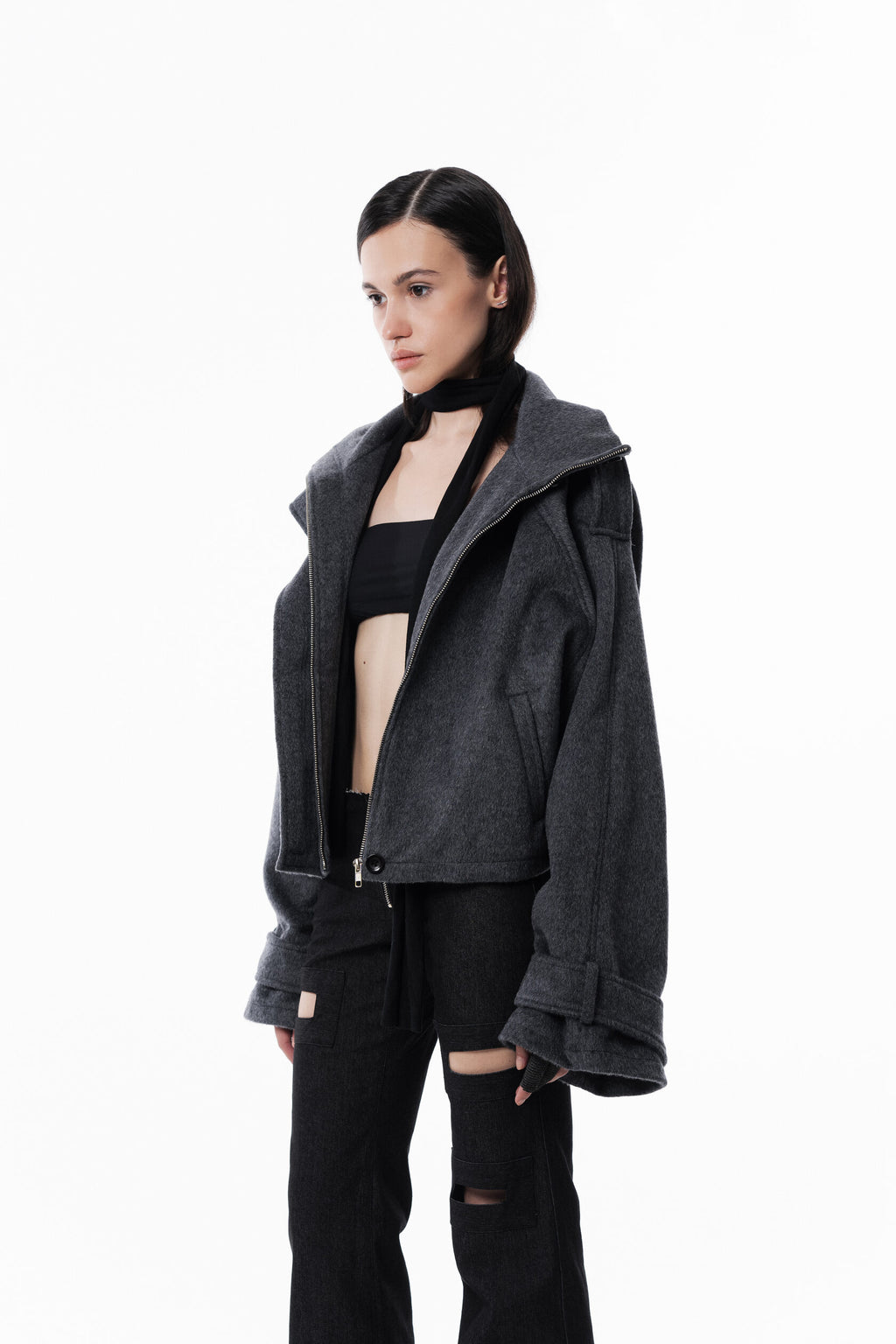 Gray High collar coat