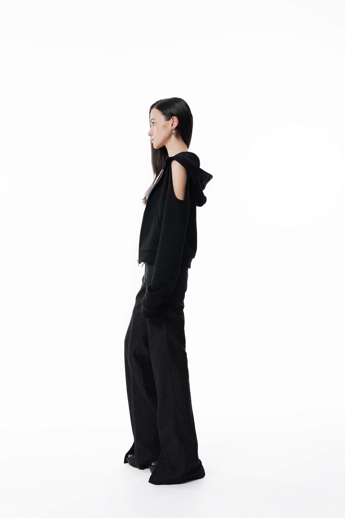 Black Off Shoulder Slim Hoodie