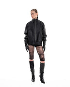 Leather bomber jacket