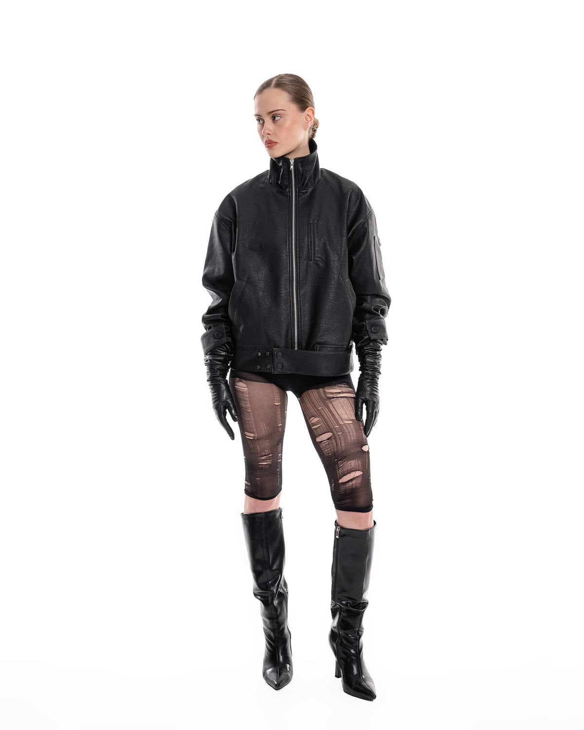 Leather bomber jacket