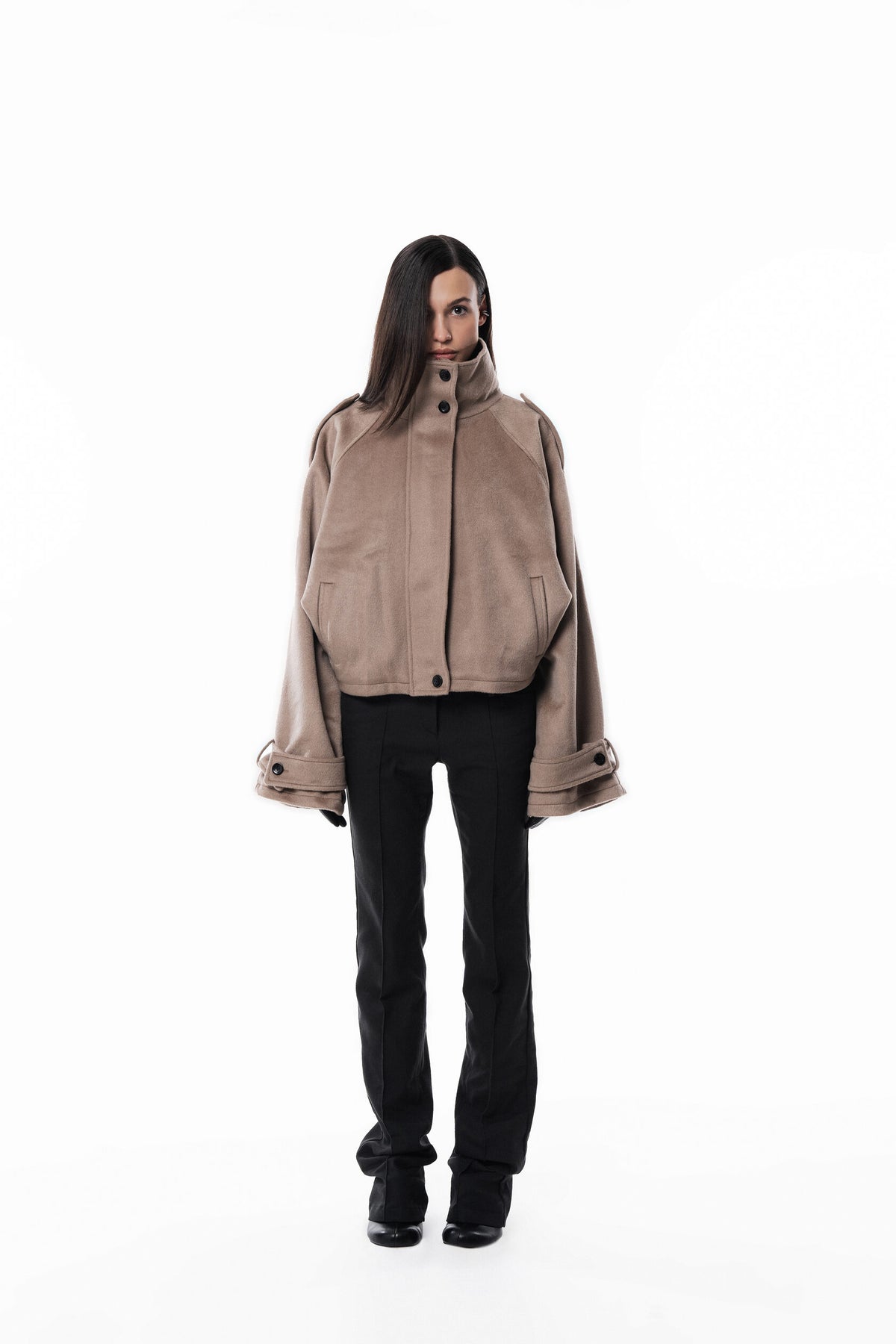 Beige High collar coat