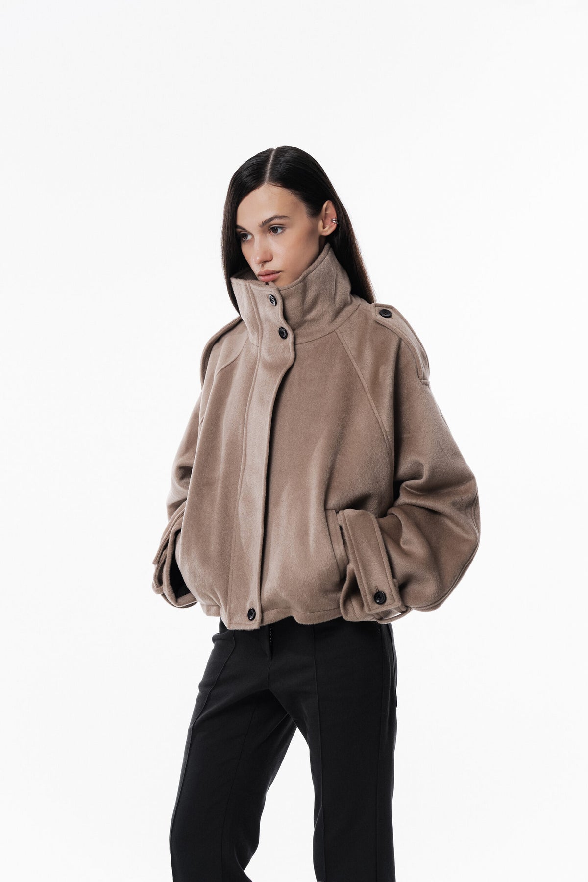 Beige High collar coat