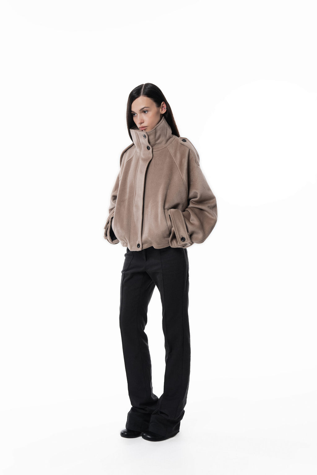 Beige High collar coat