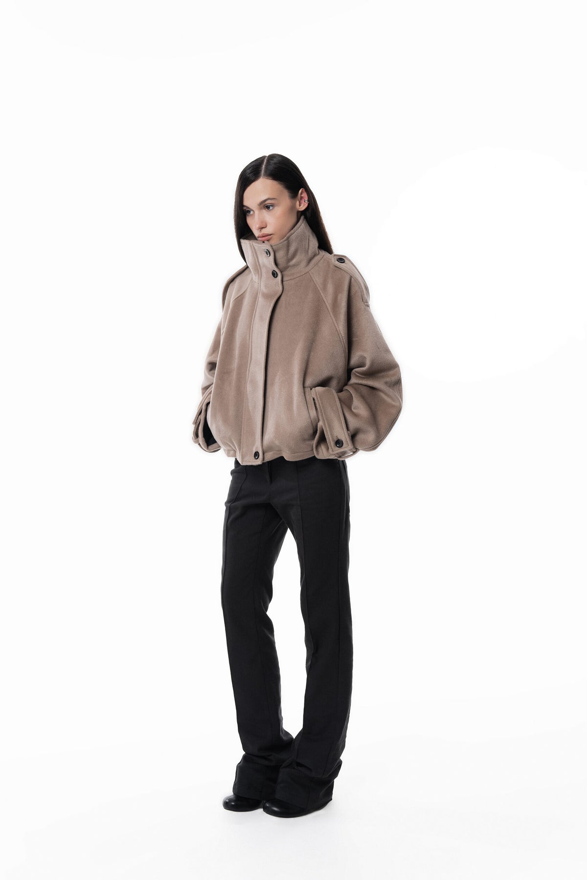 Beige High collar coat