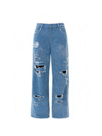 Washed distressed denim