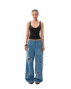 Washed distressed denim