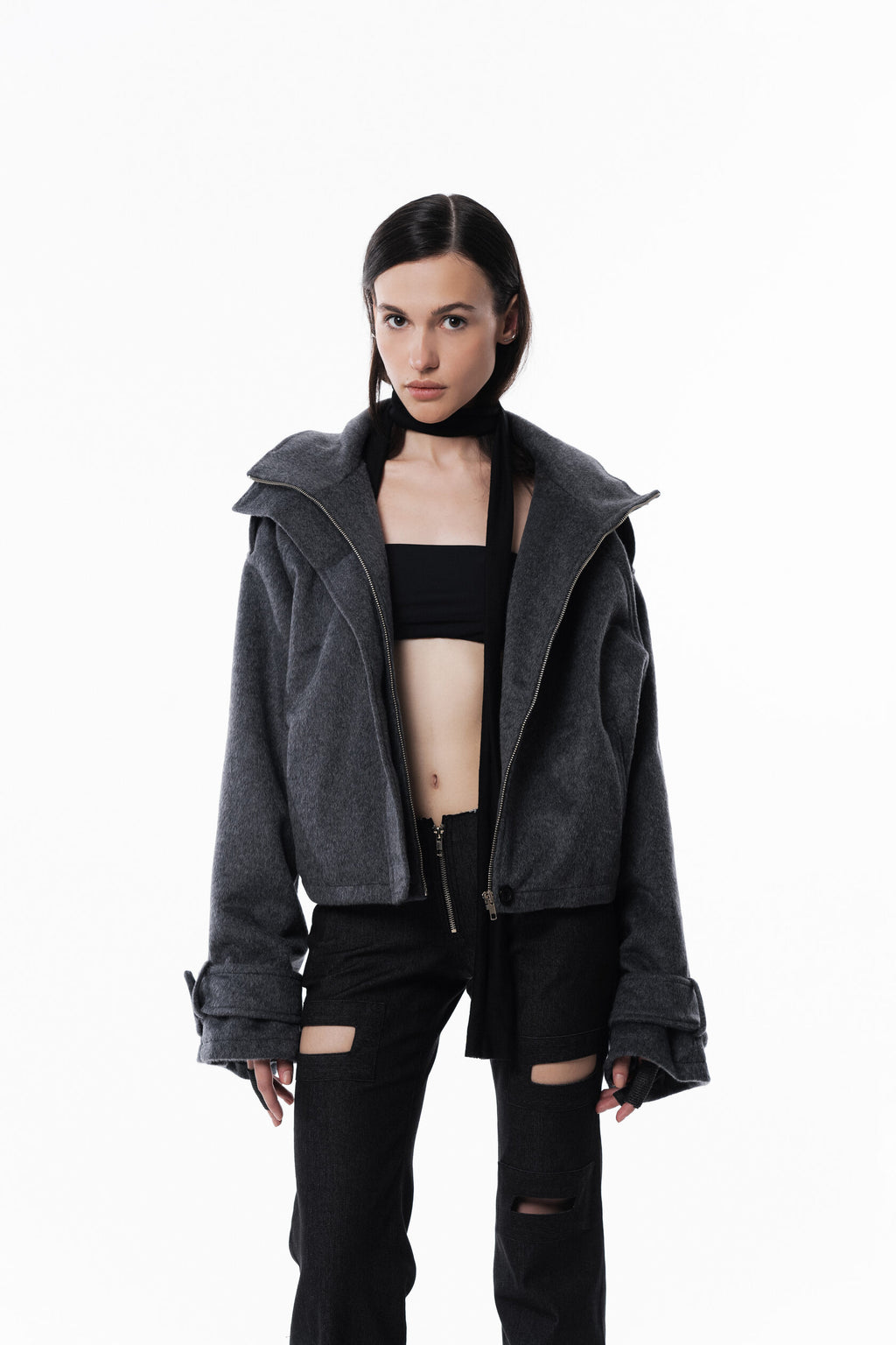 Gray High collar coat