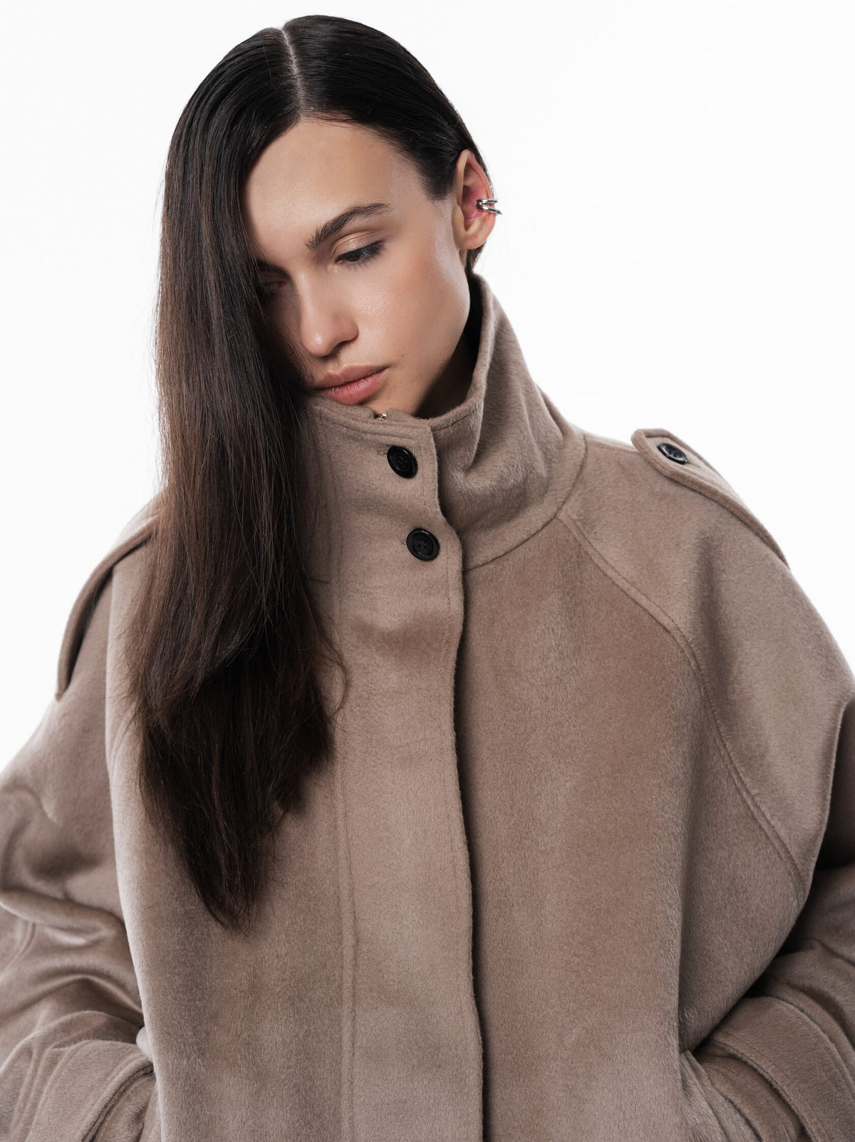 Beige High collar coat