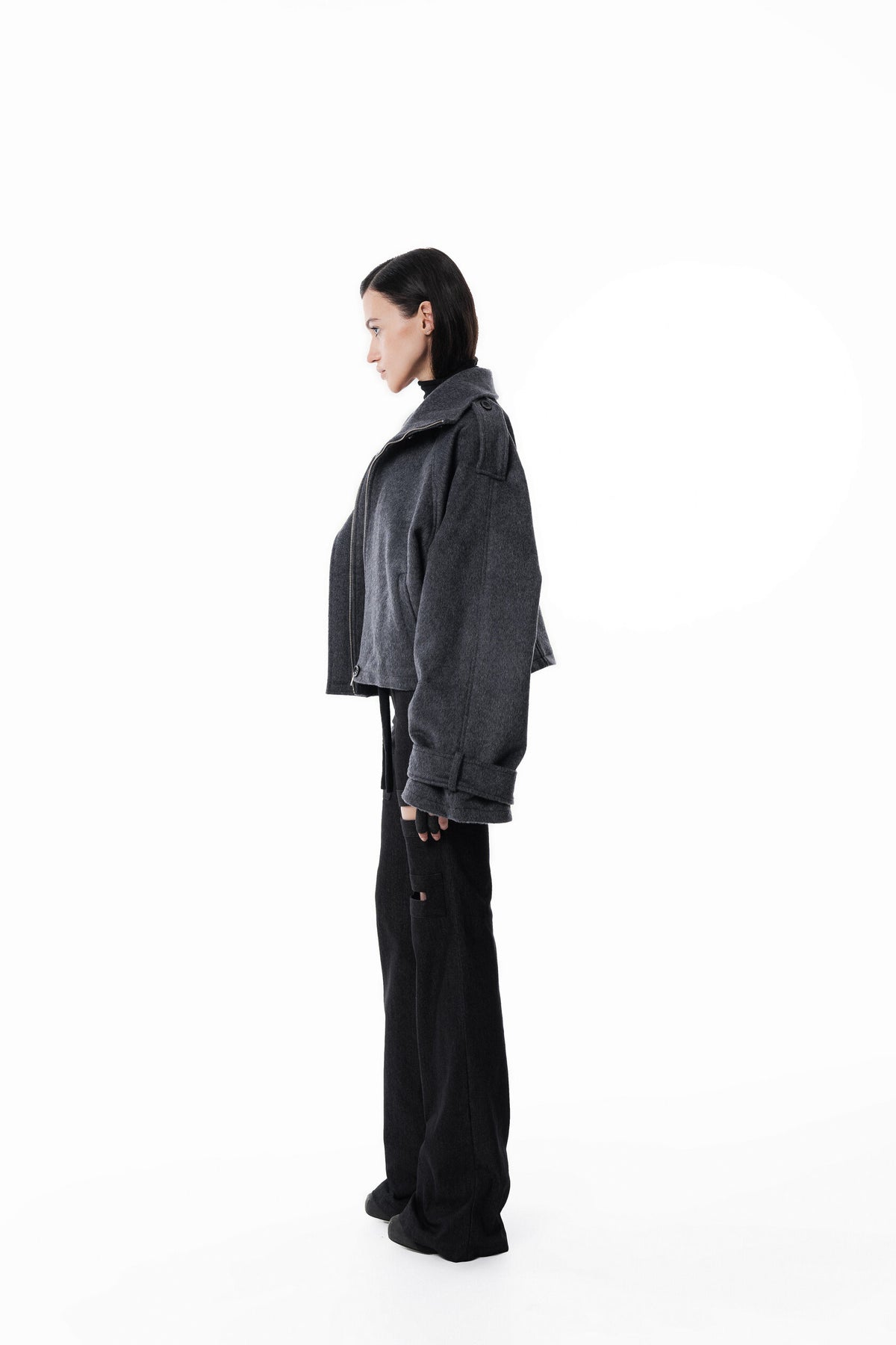 Gray High collar coat