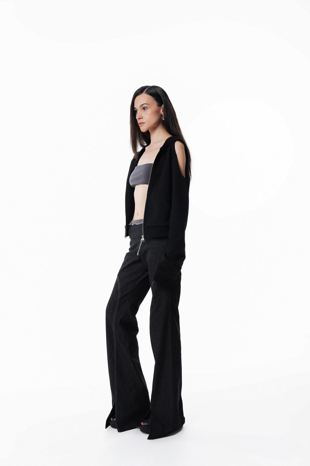 Black Off Shoulder Slim Hoodie