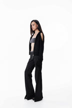 Black Off Shoulder Slim Hoodie