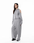 Gray Off Shoulder Slim Hoodie