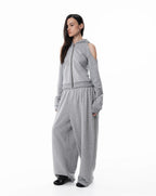 Gray Off Shoulder Slim Hoodie