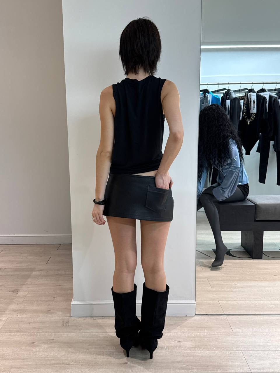 Black leather mini skirt