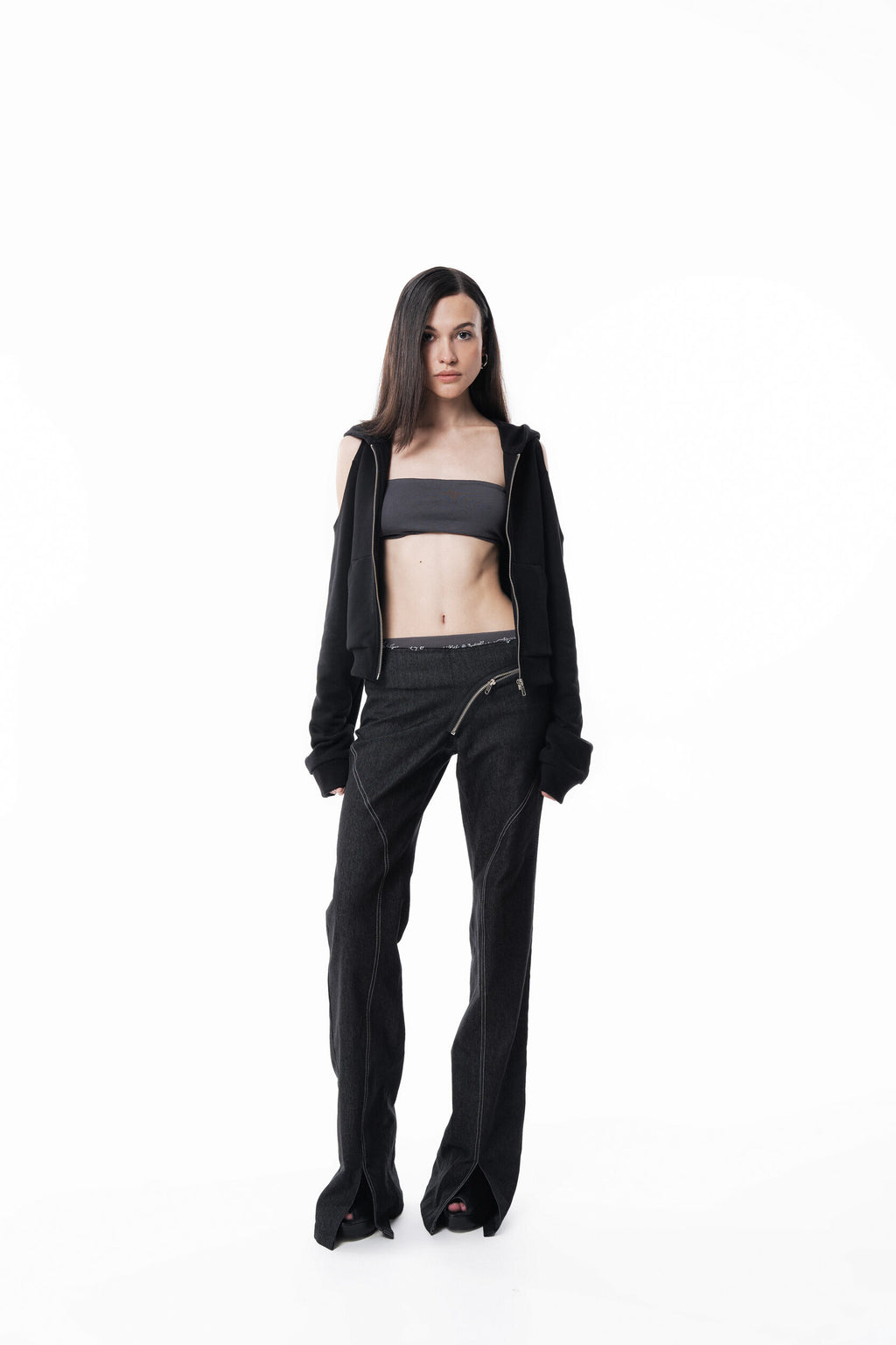 Black Off Shoulder Slim Hoodie