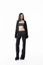 Black Off Shoulder Slim Hoodie