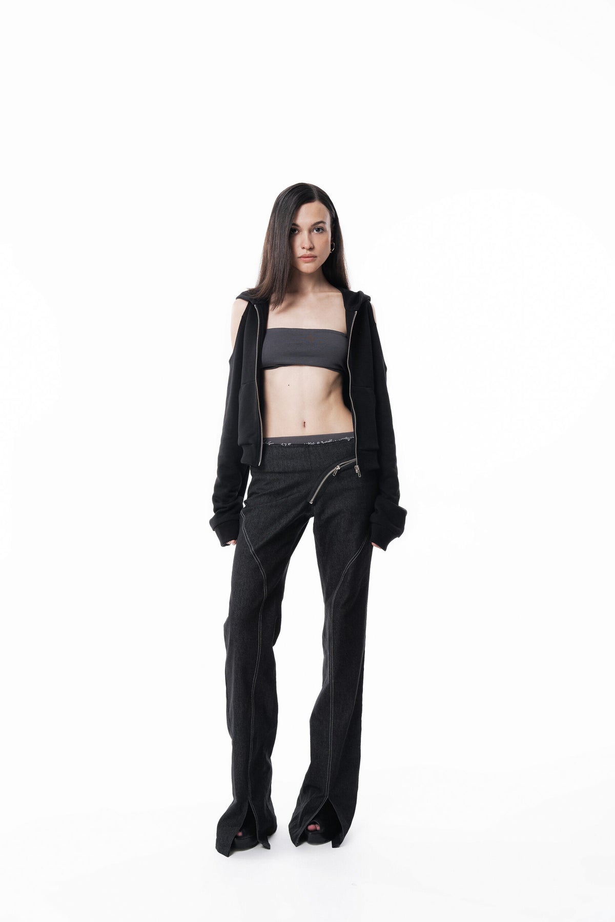 Black Off Shoulder Slim Hoodie