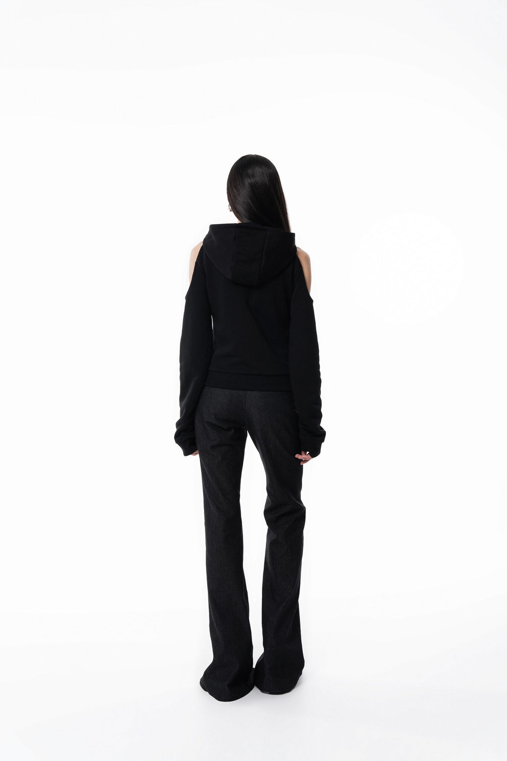 Black Off Shoulder Slim Hoodie