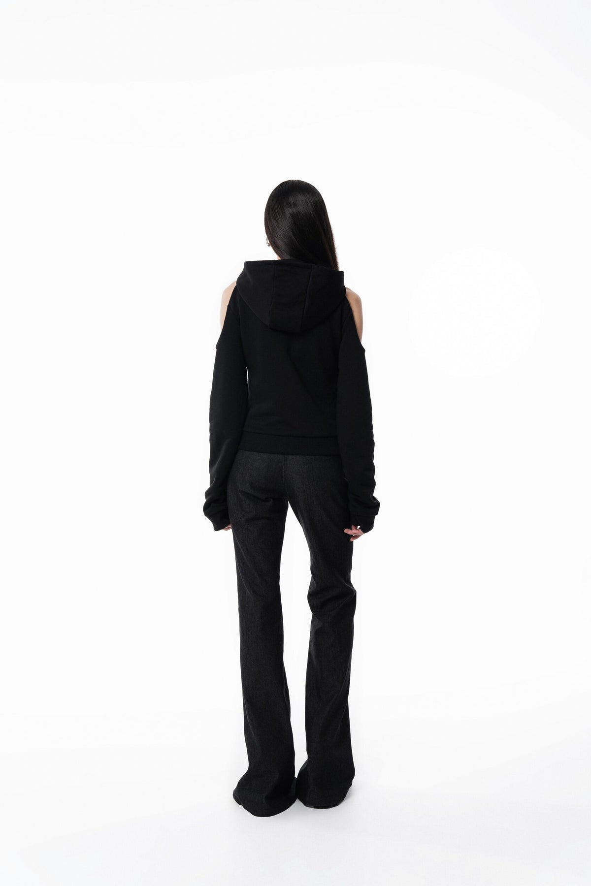 Black Off Shoulder Slim Hoodie