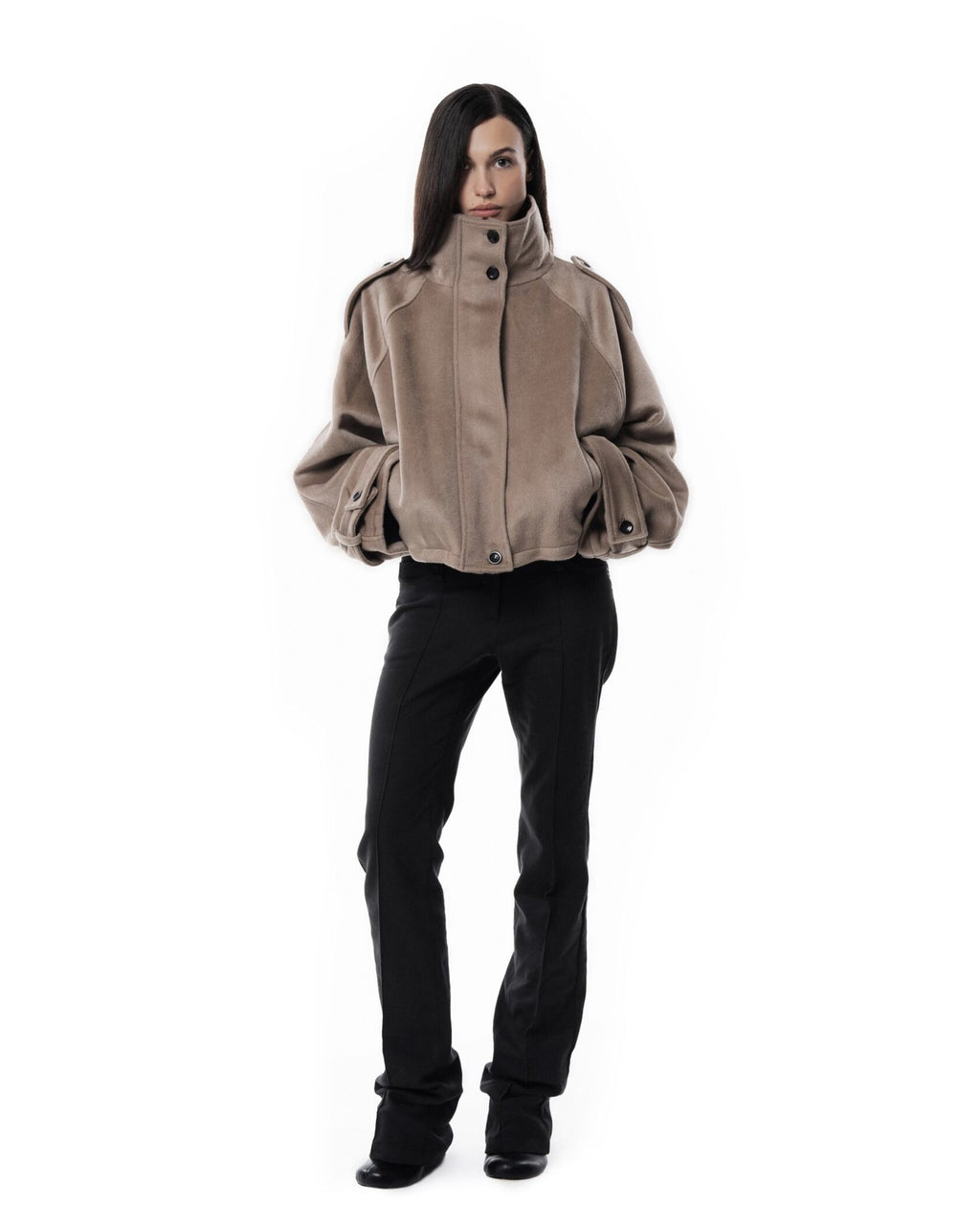 Beige High collar coat