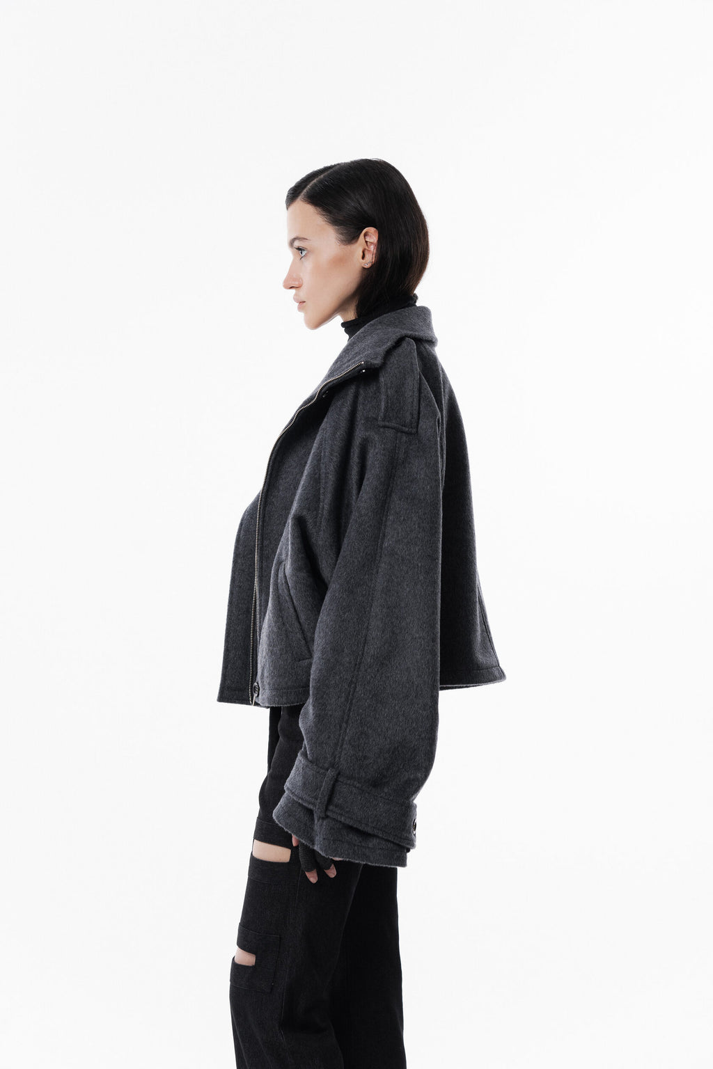 Gray High collar coat