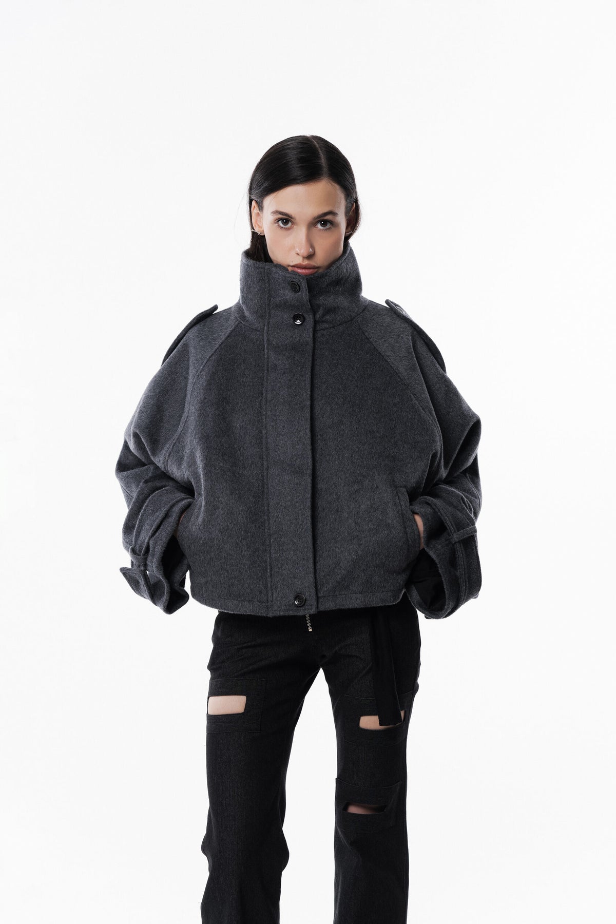 Gray High collar coat