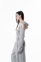 Gray Off Shoulder Slim Hoodie
