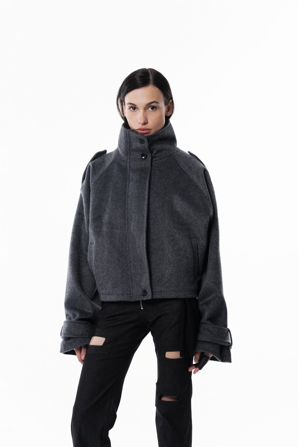 Gray High collar coat