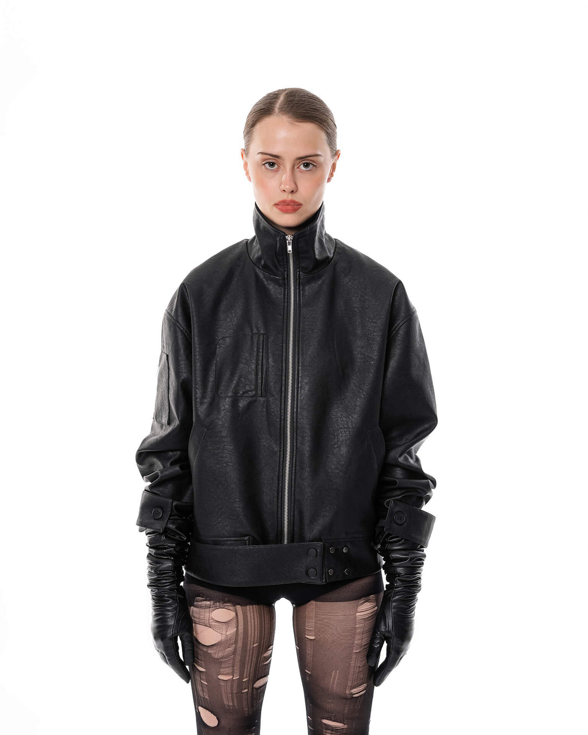 Leather bomber jacket