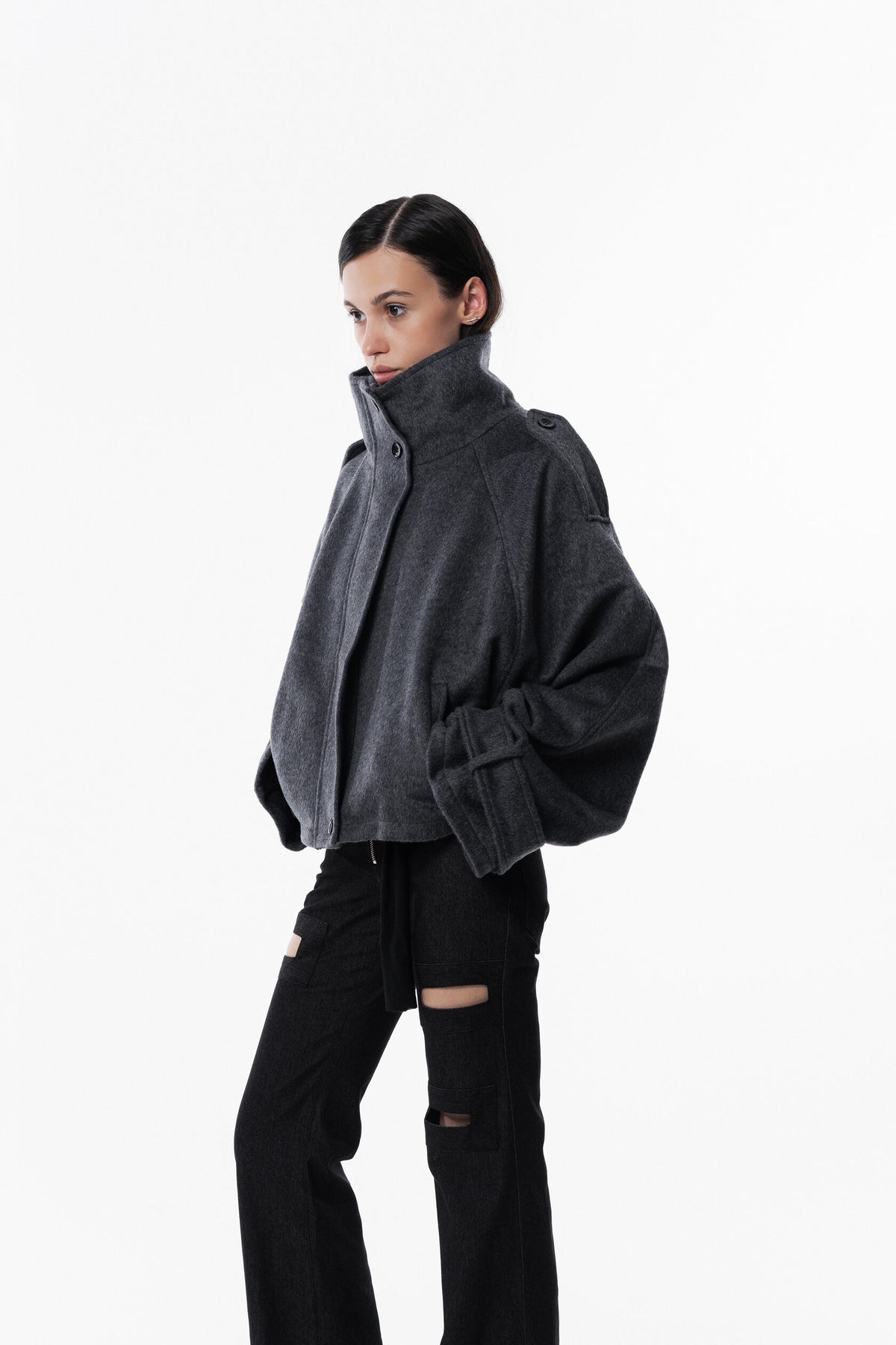 Gray High collar coat