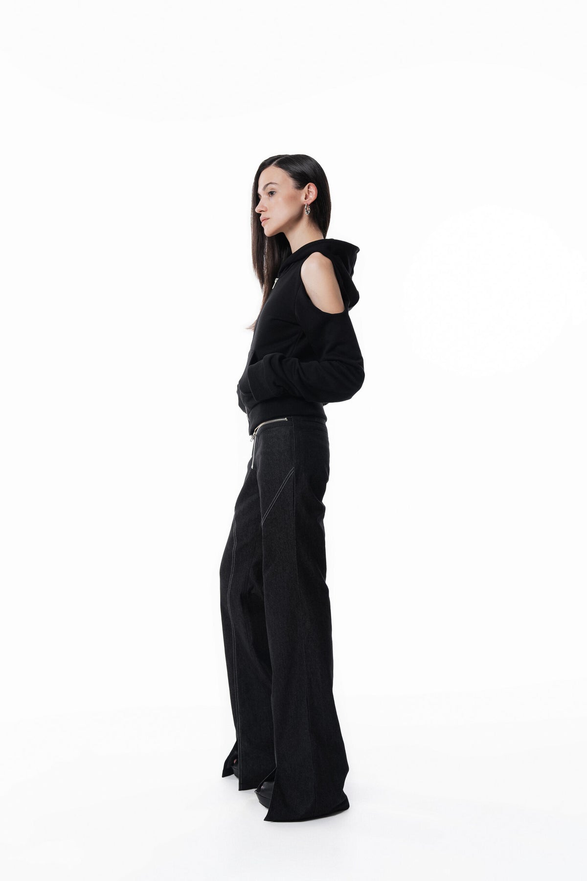Black Off Shoulder Slim Hoodie