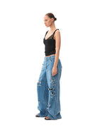Washed distressed denim