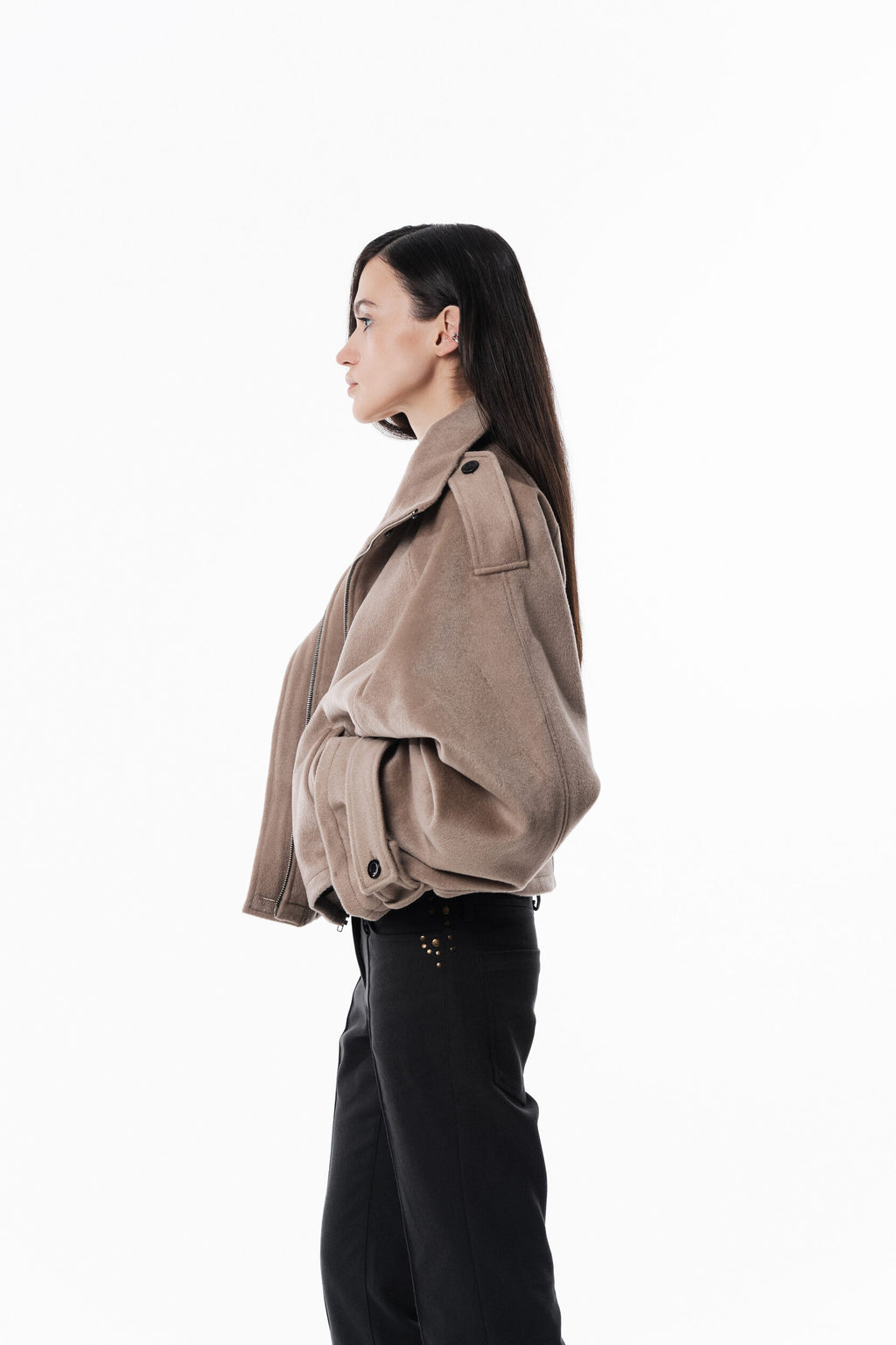 Beige High collar coat
