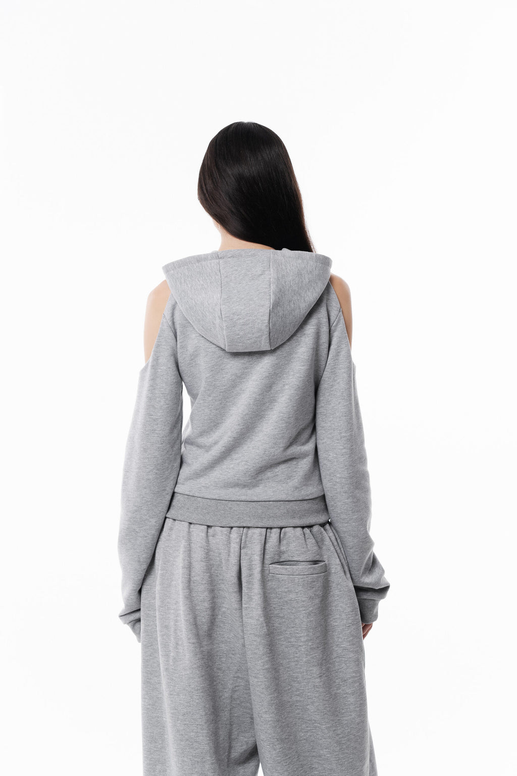 Gray Off Shoulder Slim Hoodie