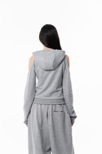 Gray Off Shoulder Slim Hoodie
