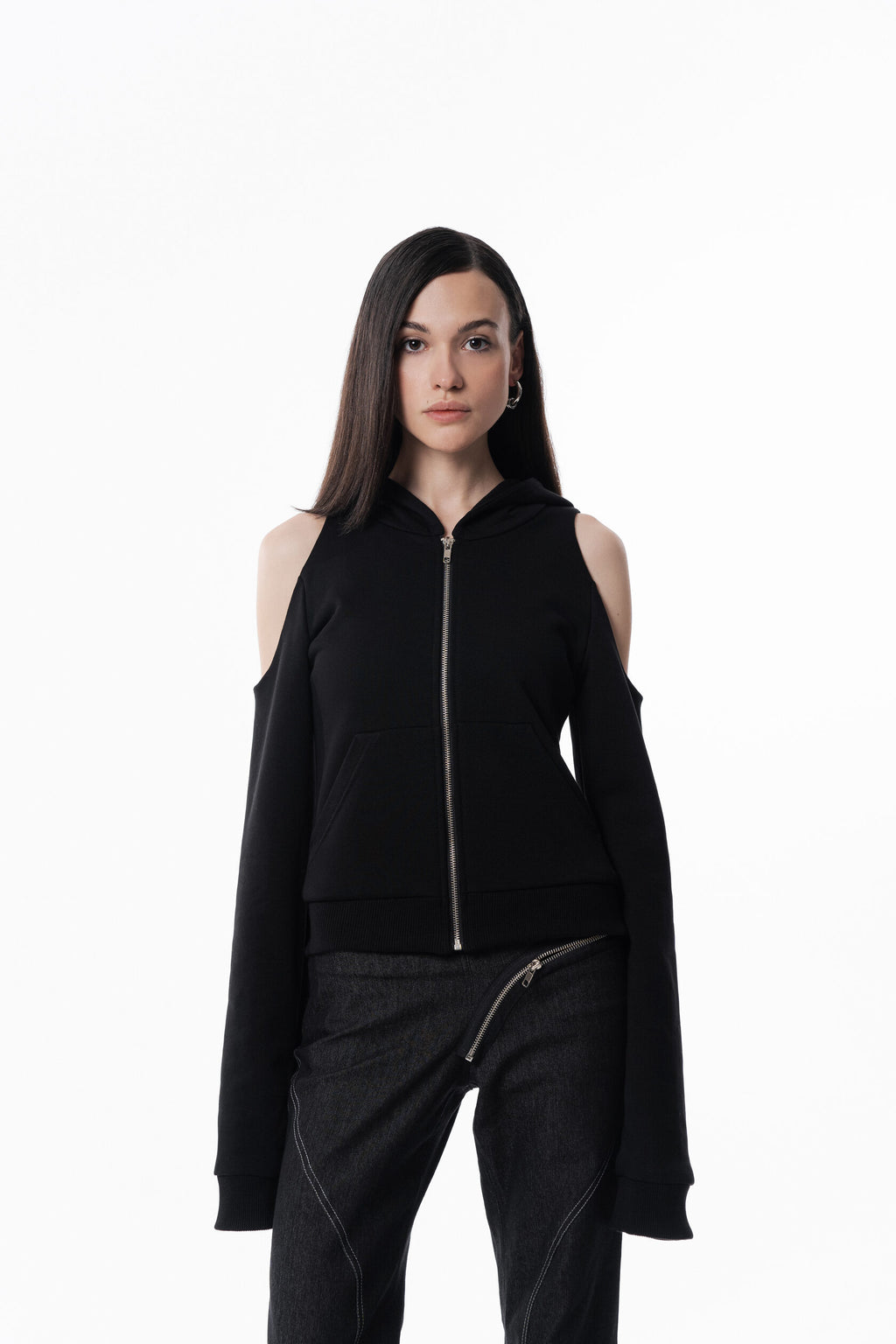 Black Off Shoulder Slim Hoodie