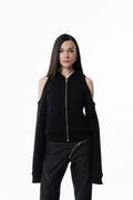 Black Off Shoulder Slim Hoodie