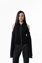 Black Off Shoulder Slim Hoodie