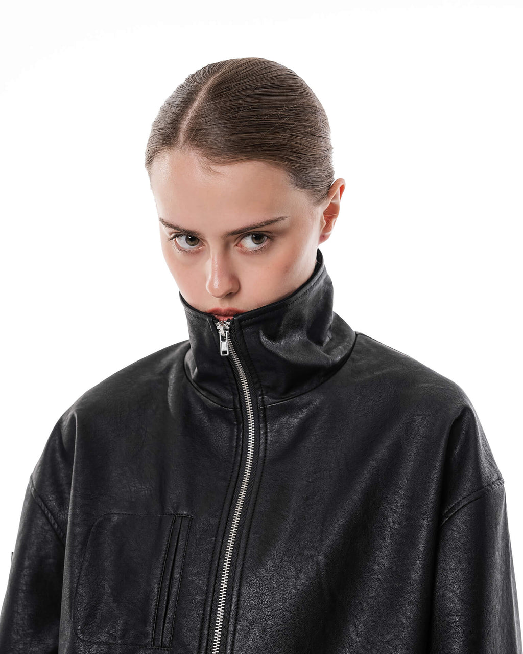 Leather bomber jacket