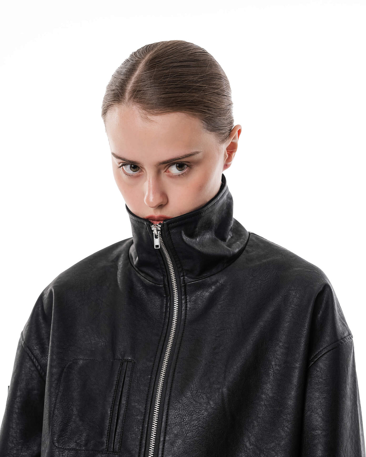 Leather bomber jacket