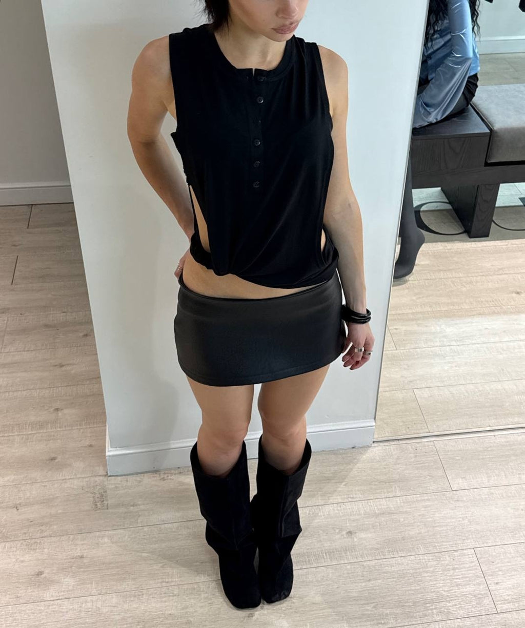 Black leather mini skirt