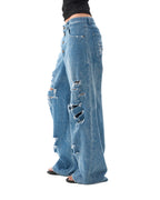 Washed distressed denim