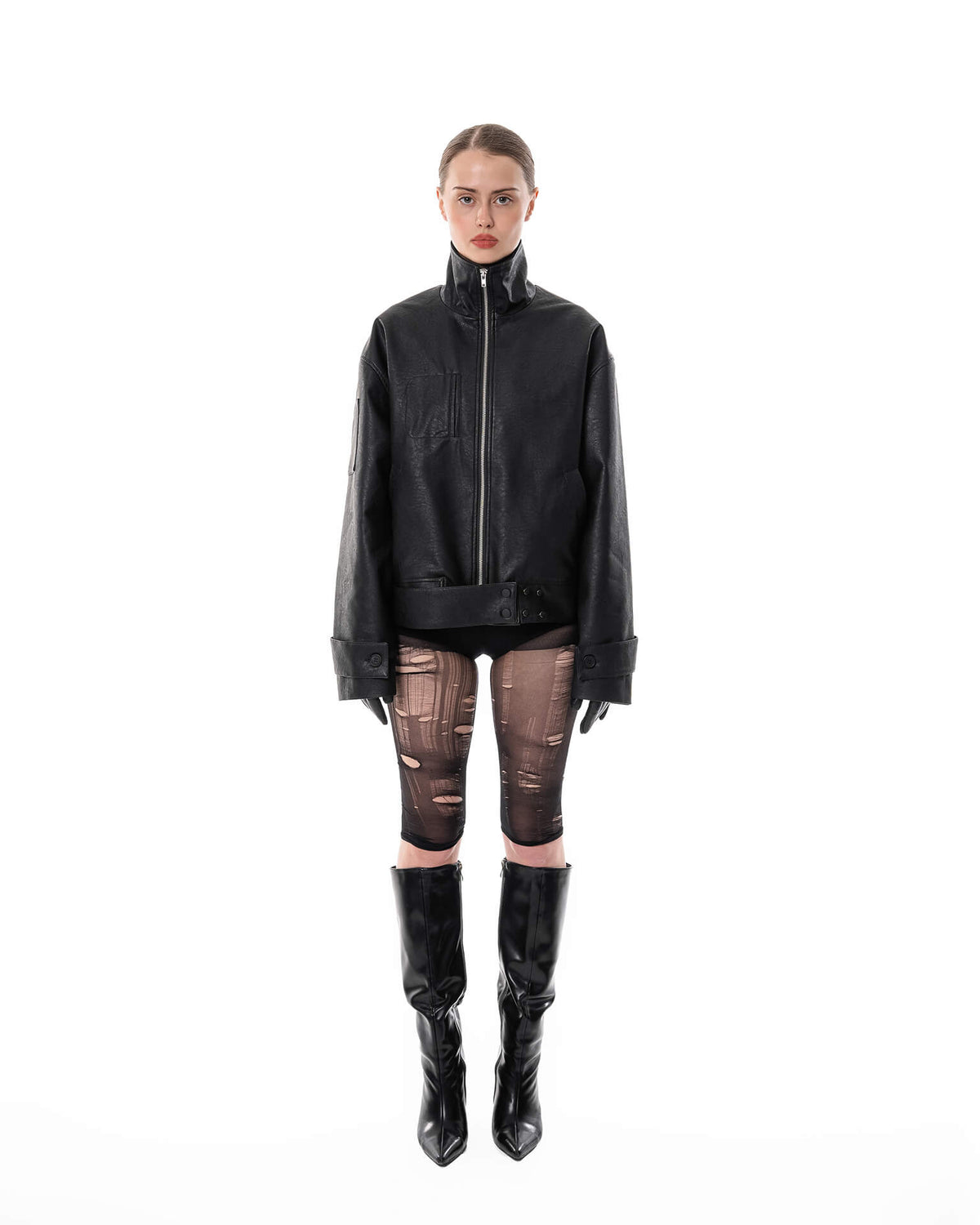 Leather bomber jacket